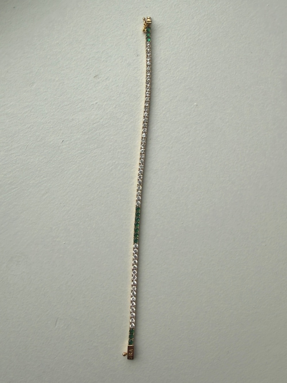 Roxanne Assoulin Gold Tennis Bracelet with Green and White Stones